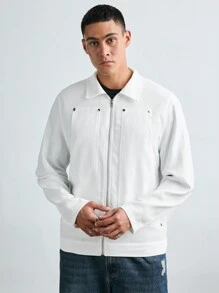 Manfinity VCAY Chaqueta informal de manga larga, de apertura frontal, suelta y de color liso, tejida para hombre