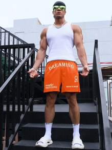 Manfinity Sport Corelite 男友风男士字母图案运动弹力短裤健身短裤男友风男士短裤男友风男士篮球短裤洗手液学校学校 - 橘色 - 查看 3