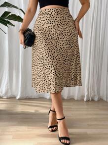 Celure Plus Size Women's Allover Print High Waist Midi Length Casual Skirt