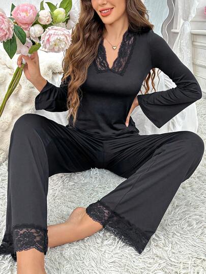 Ladies Kanten Pajama Set Fall Clothes view 4