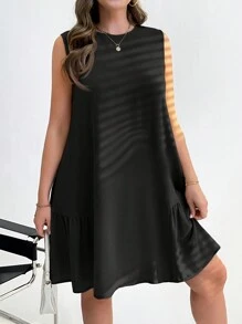 SHEIN Essnce Plus Size Women's Summer Casual Vacation Loose And Comfortable Khaki Vest Dress, Summer Women's Clothes,Summer Short Skirts, Teacher's Clothes, Beach Women's Clothes