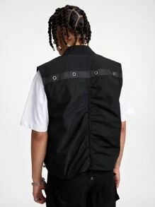 Manfinity VCAY Men's Solid Color Zipper Design Woven Vest, Hip Hop And Popular Style, For Fall Winter - Black - View 2