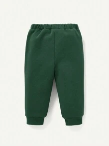 Cozy Pixies Set 2 món bé trai áo nỉ cổ tròn thêu hình gấu dễ thương và quần ống túm - màu xanh lá - Xem 2