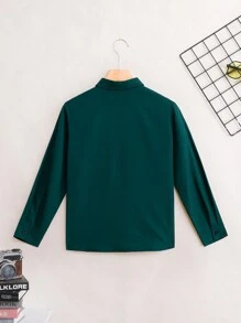 SHEIN Leap Crew Tween Boy Casual långärmad skjorta med knapp upp krage - Mörk Grön - Visa 2