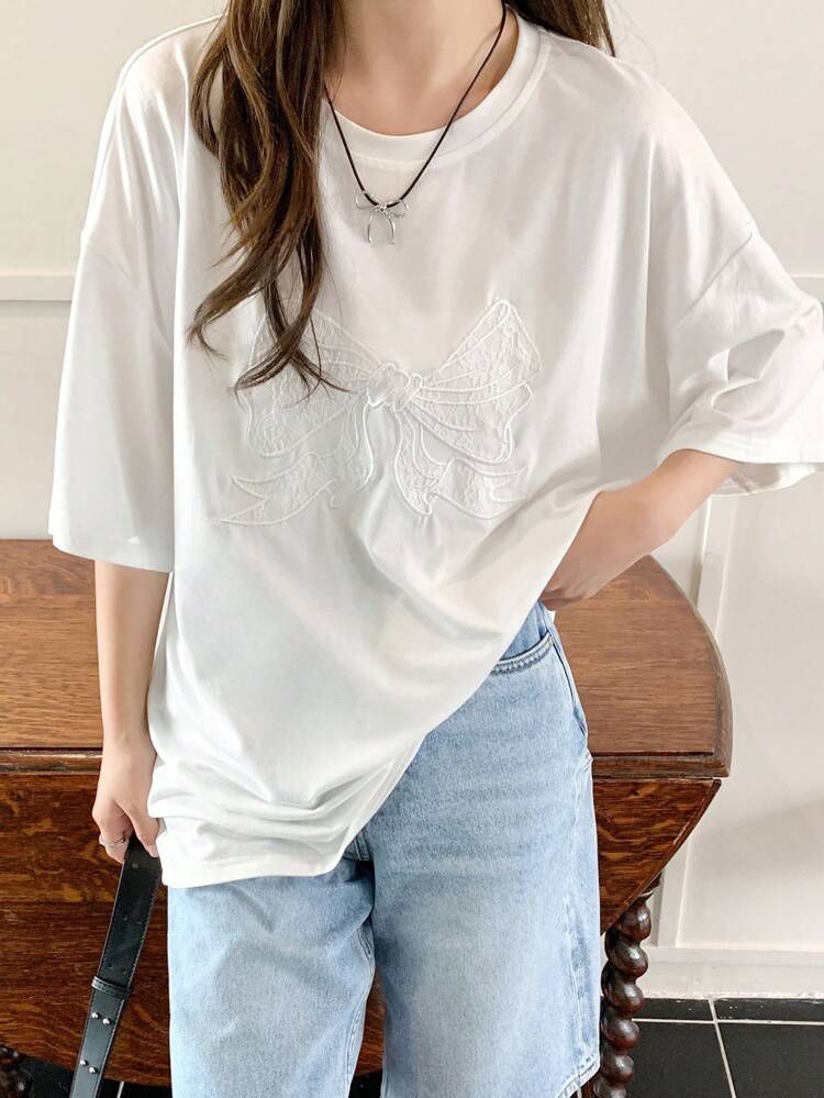 Bow-Knot Loose Fit Short Sleeve T-Shirt Oversized T-Shirt