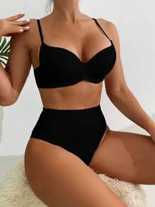 SHEIN Swim Damskie seksowne bikini w jednolitym kolorze na letnią plażę