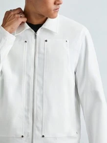 Manfinity VCAY Chaqueta informal de manga larga, de apertura frontal, suelta y de color liso, tejida para hombre