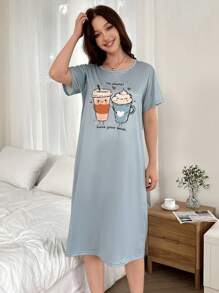 Dream Adore Cartoon Graphic Women's Casual Round Neck Short Sleeve T-Shirt Nightdress