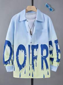 Teenage Boys' Spring And Summer Thin Gradient Casual Shirt With English Slogan - Multicolor - View 1