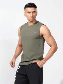 Manfinity Athleisure Boyfriend Style Men's Casual Letter Print Round Neck Sports Vest Back To School