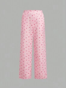 SHEIN 3pcs/Set Tween Girls' Sheer Color Block Short Sleeve Shirt + Knit Camisole + Digital Print Wide Leg Pants - Multicolor - View 13
