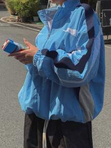 DAZY Women's Colorblock Loose Fit Jacket - Blue - View 8