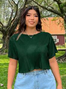 SHEIN EZwear Blusa de verano para mujer de tallas grandes, cuello en V, manga corta, con fruncido, tipo top corto