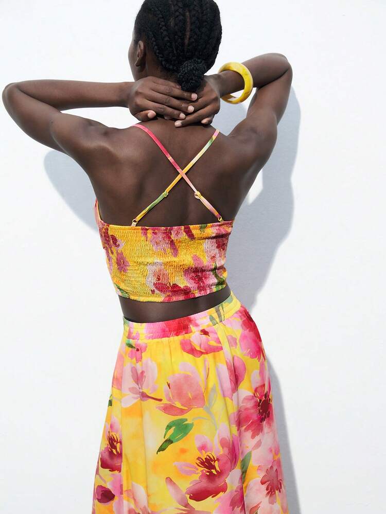 SHEIN Maija 2pcs Women's Floral Print Camisole Top And Maxi Skirt Two Pieces Vacation Set