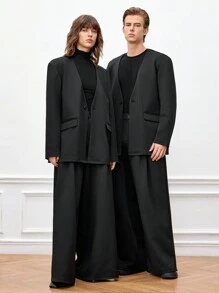 Manfinity INSISELF 2pcs Men's Loose Knitted Casual Suit Set, Office Wear Spring/Summer - Black - View 5