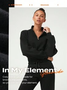 GLOWMODE Everyday Fleece Stand-Up Collar Half-Zip Corset Long Sleeve Sweatshirt Daily Casual Fall Winter - Black - View 7
