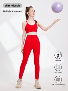SHEIN Teen Girls' Solid Color Simple Daily Sports Suit