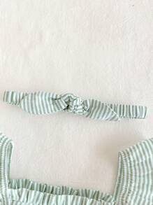 Cozy Pixies 2pcs Baby Girls' Colorful Striped Floral Print Square Neck Short Sleeve Top & Headband Set