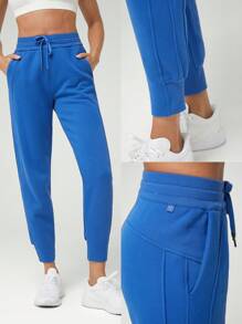 GLOWMODE Quần chạy bộ bằng vải cotton pha lông cừu ấm cúng hai bước hai tông màu - Màu xanh lam - Xem 6