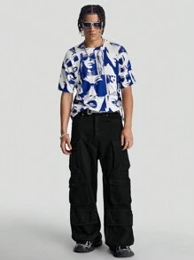 Manfinity Roghcode Áo sơ mi dệt kim tay ngắn cổ tròn in họa tiết nam - Nhiều màu - Xem 7