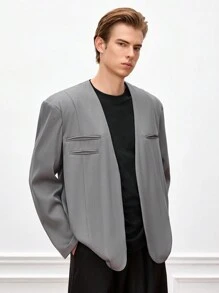 Manfinity VCAY Men's Loose Fit Casual Woven Blazer Jacket, Suitable For Spring, Fall, Winter - Dark Grey - View 3