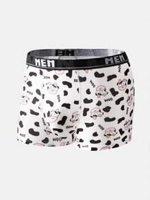 Men's Letter & Cow Print Casual Boxer Shorts - White - View 7