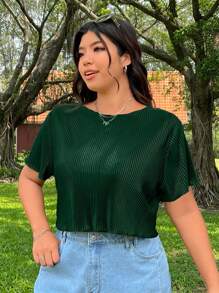 SHEIN EZwear Blusa de verano para mujer de tallas grandes, cuello en V, manga corta, con fruncido, tipo top corto