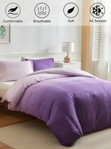 3pcs Ombre Purple Polyester Duvet Cover Set, Minimalist & Fashionable Bedding Set Suitable For All Seasons - Multicolor - View 2