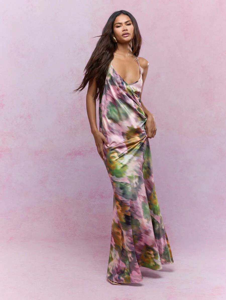 backless cami maxi dress Boho Beach Backless Tie Cami Maxi Dress in Pink Pink / S