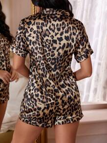 LuxeNights Leopard Print Satin Top & Shorts PJ Set / Pajama Set