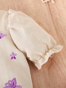 婴幼儿女孩优雅复古印花服装，夏季 - 杏色 - 查看 6