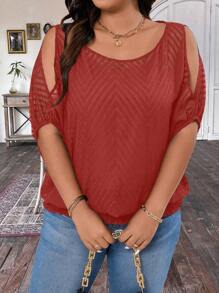Calvaya Plus Size Women's Summer Asymmetrical Neck 2 In 1 Cutout Shoulder Blouse