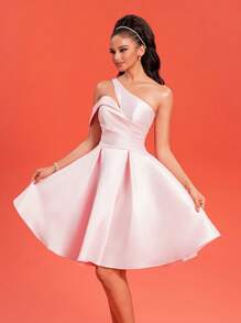 Women's New Sexy Asymmetric Neckline Elegant Solid Color Ruffle Luxury Gorgeous Cocktail Dress Prom Semi Formal Wedding Guest Dress, For Birthday, Graduation, Homecoming Party Dress