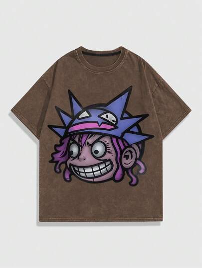 Street Life Camiseta de manga corta con estampado de retrato de grafiti divertido, lavado de nieve, para hombre, verano, escuela