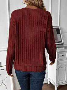 女士休闲 V 领落肩长袖卫衣，秋冬季长袖套头衫，适合秋季、派对、毕业典礼、外出、新年、圣诞节、感恩节、工作、办公室、通勤等场合。 - 酒紅色 - 查看 2
