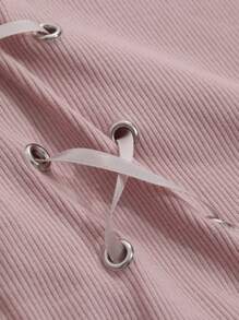 DAZY Camiseta de manga corta con lazo y cordón para mujer, para el Día de San Valentín, verano - Rosa - Ver 8