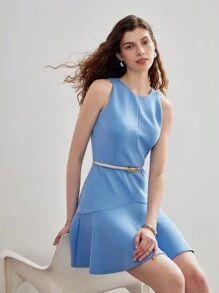 MOTF STUDIO SOLID FLOWY HEM SHORT DRESS WITHOUT BELT - Baby Blue - View 9