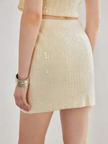 MOTF PREMIUM 纯色对比亮片针织裙 - 杏色 - 查看 7