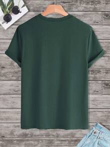 RueChic Men's Short Sleeve T-shirt With Letter Print - Dark Green - View 2