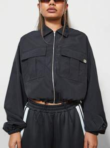 SUMWON WOMEN Áo khoác tiện ích có khóa kéo nylon Blouson - màu đen - Xem 3