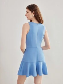 MOTF STUDIO SOLID FLOWY HEM SHORT DRESS WITHOUT BELT - Baby Blue - View 4