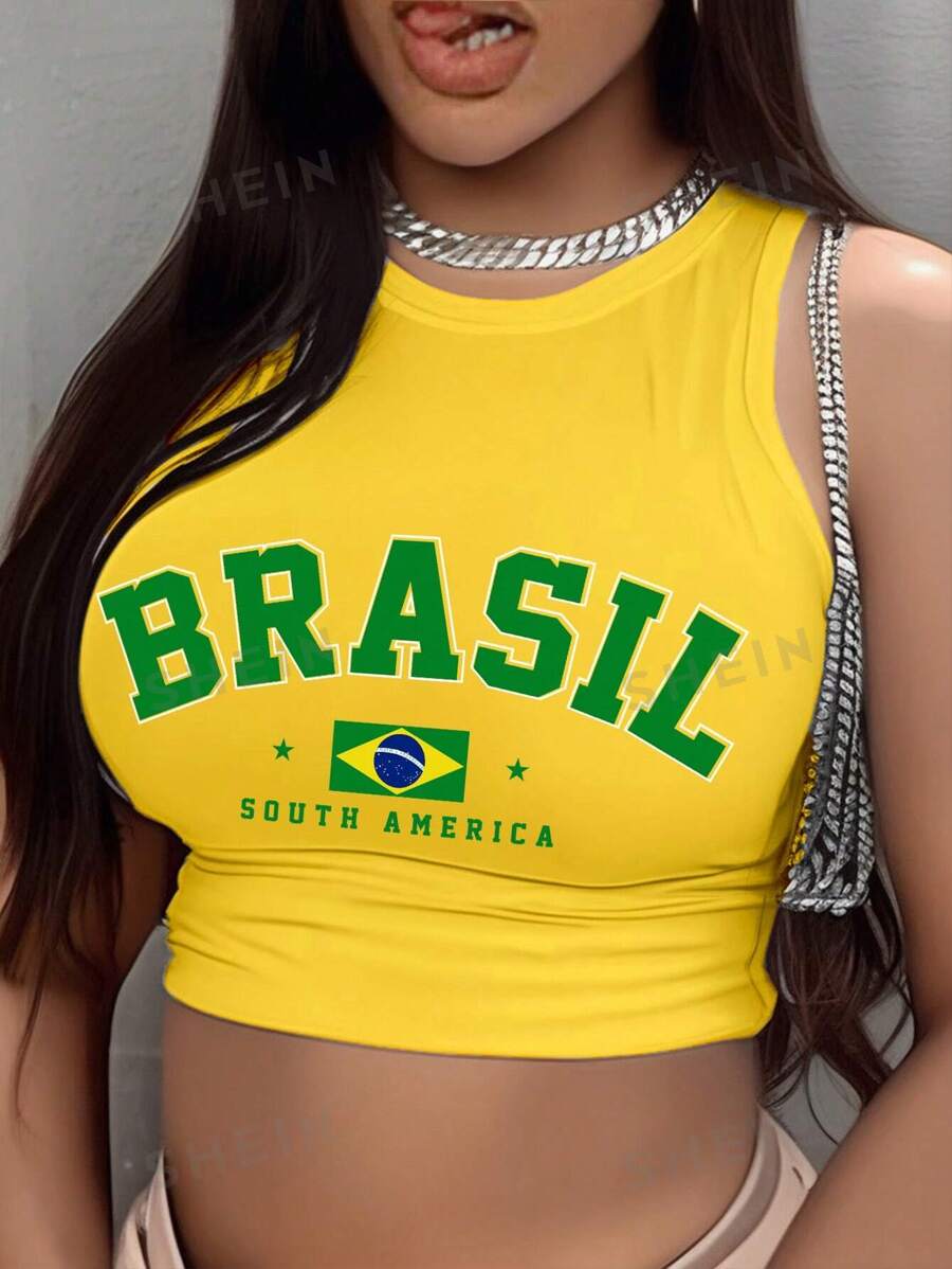 Slaydiva Camiseta de tirantes ajustada y casual con cuello simple para mujer, verano