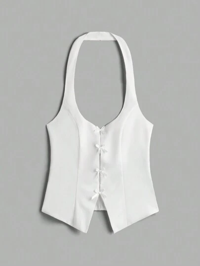 SHEIN EZwear 夏季女士纯色蝴蝶结领背心