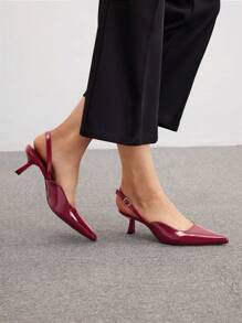 CUCCOO BIZCHIC Fashion Pointed Toe Buckle Kitten Heel Shoes BURGUNDY Heels Spring Shoes Spring Break Easter