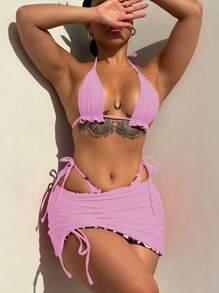 Swim SXY 2pcs/Set Reversible Leopard Print Swimwear With 3 Pieces Summer - Multicolor - View 4