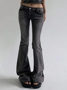 DAZY Women Low-Waist Flare Jeans - Dark Grey - View 6