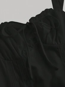 SHEIN MOD White Front Contrast Panel Lace Splice Backless Tied Crop Dress - Black - View 3