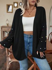 EMERY ROSE Plus Size Nữ Bóng Mờ Nhiều Màu Sắc Rớt Vai Tay Dài Hở Mặt Trước Áo Cardigan Thường Ngày, Mùa Đông - màu đen - Xem 5