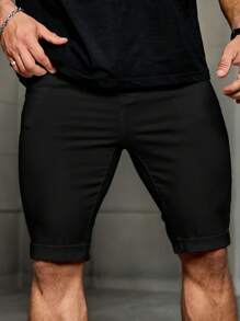 Manfinity Homme 男士黑色牛仔紧身短裤 - 黑色 - 查看 4