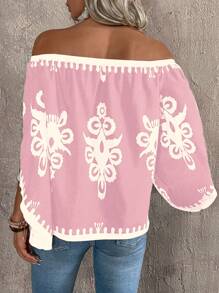 SHEIN Clasi Áo dài tay in họa tiết lệch vai dành cho nữ - Hồng - Xem 2